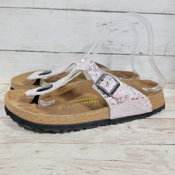 Birkenstock Papillio Lavender Metallic Floral Leather Gizeh Sandals US W 7 - Picture 11 of 12